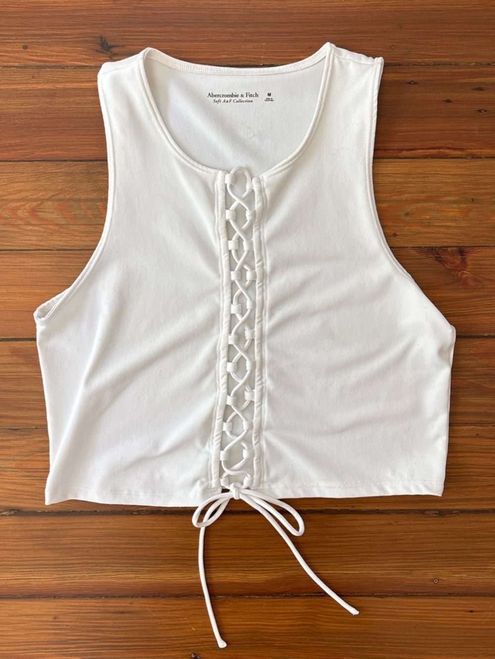 Abercrombie & Fitch White Lace-Up Crop Tank